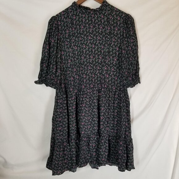 Zara Dresses & Skirts - Zara Dress Womens M The Lisa‎ Floral Short Sleeve High Neck Swing Trapeze Black